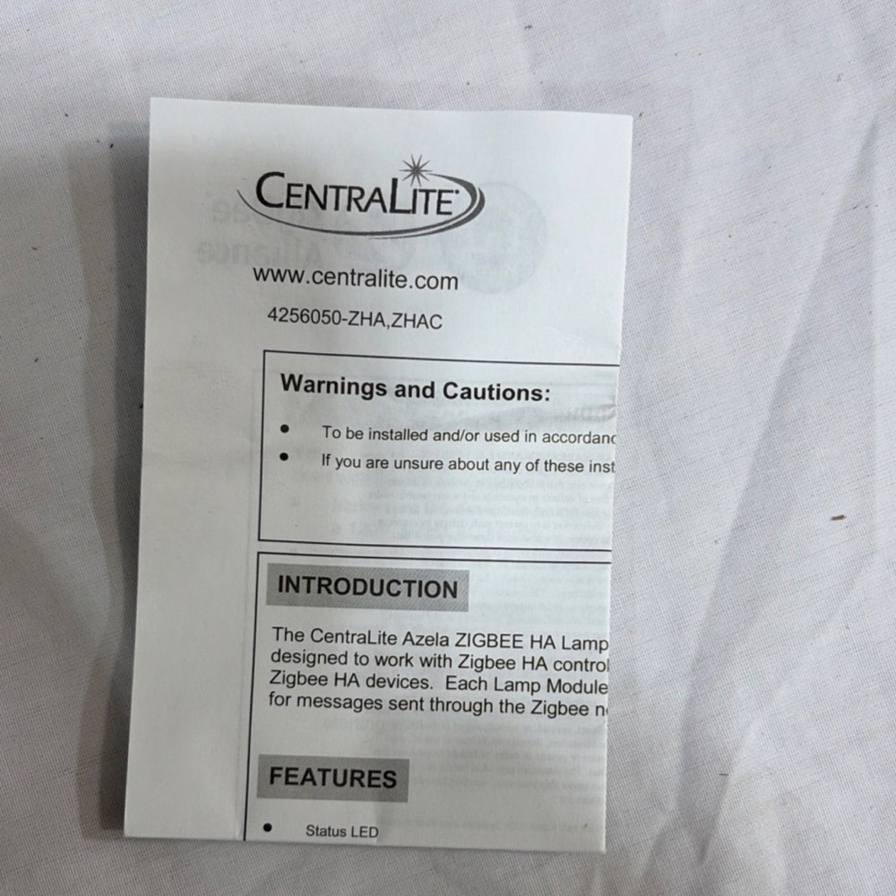 Centralite ZigBee HA Lamp Module Smart Plug Type B 120V White Status LED