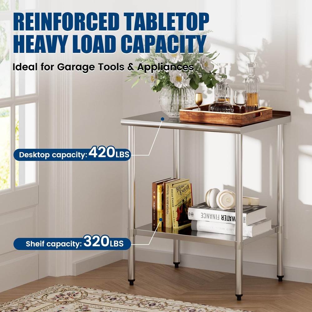 Stainless Steel Work Table 24x30 Inch with Adjustable Undershelf & Backsplash...