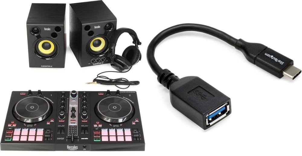 Hercules DJ DJ Essentials Kit + StarTech.com USB31CAADP Value Bundle