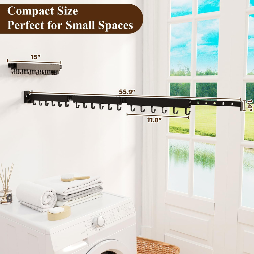 Clothes Drying Rack Wall Mounted, Foldable Laundry Drying Rack,Retractable Tri-F