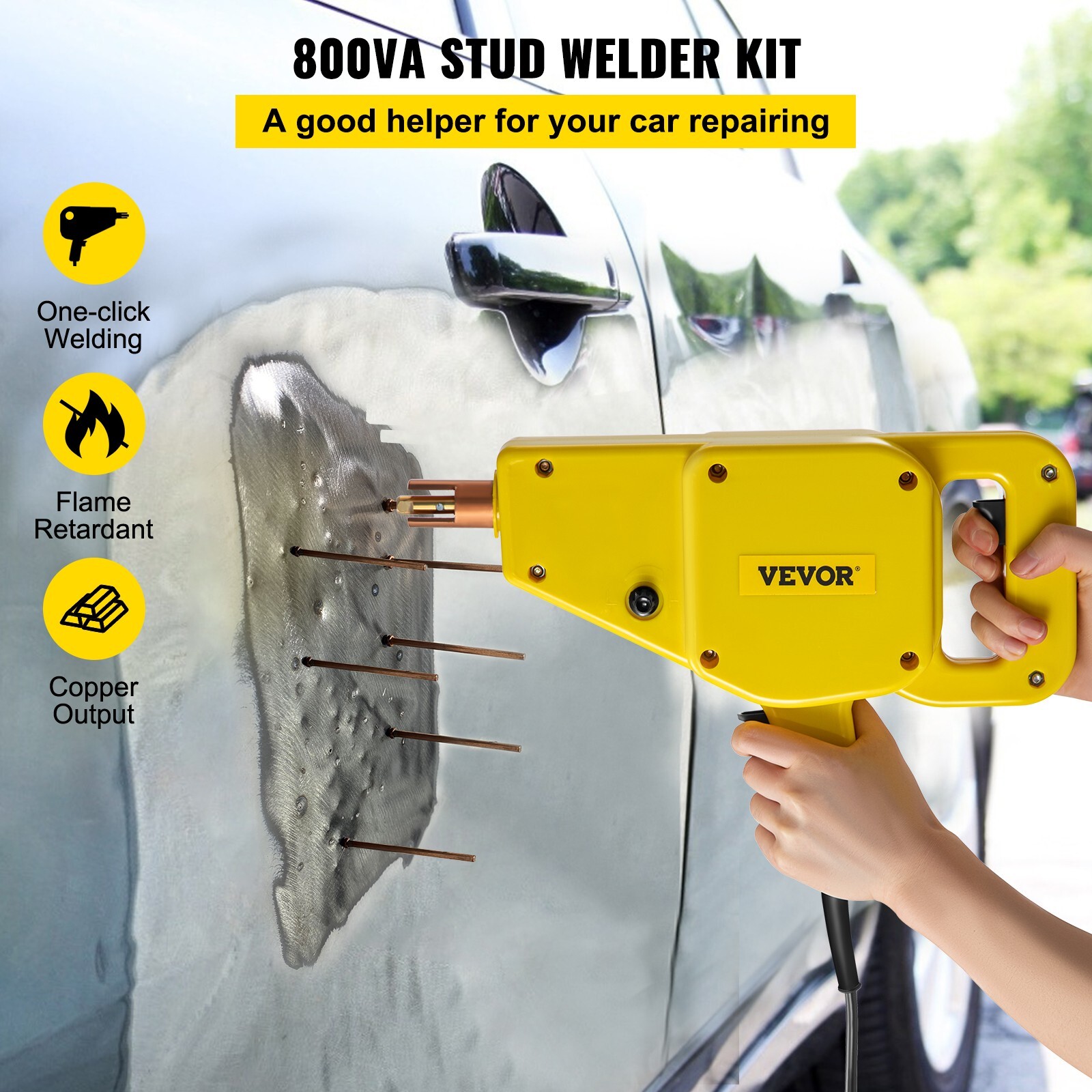 VEVOR Auto Body Dent Repair Kit 800VA Electric Stud Welder Gun w/ Puller Hammer
