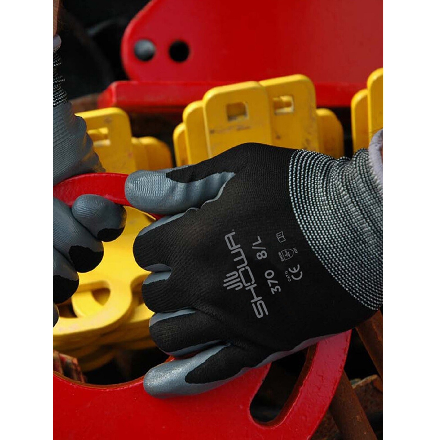 SHOWA ATLAS FIT 370 BLACK NITRILE GARDENING WORK GLOVES (SM, M, L, XL)