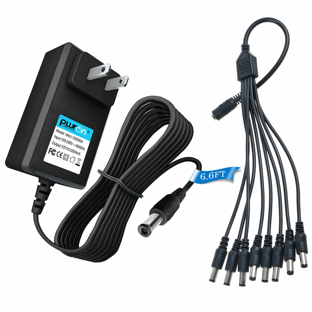 PwrON LOREX 12VDC 2A Security Camera Power Supply Adapter & 8 way Splitter Cable