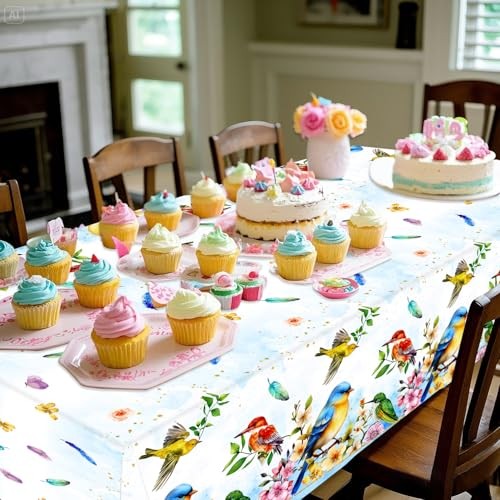 4 Pack Bird Tablecloths Rectangular Table Cover, for Bird Theme Baby Shower