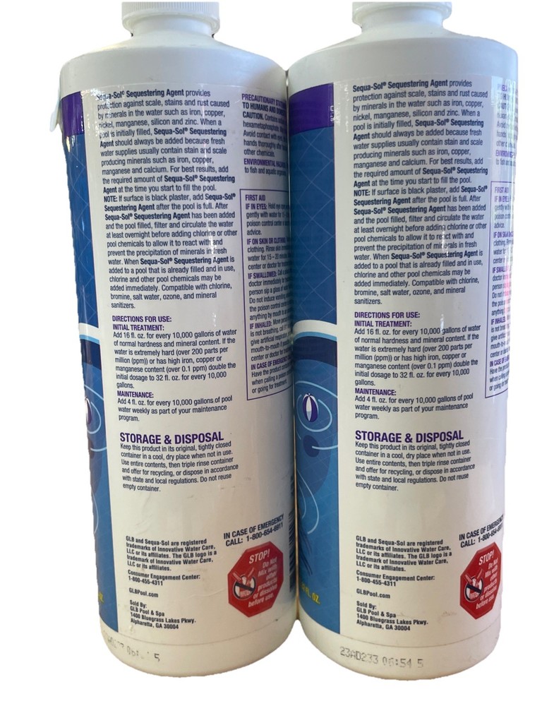 GLB 71016A-02 Sequa-Sol Sequestering Agent Pool Stain Preventer, 1-Quart, 2-Pack