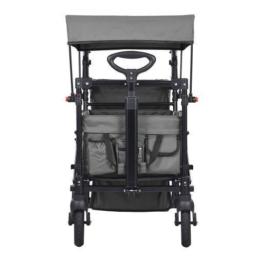 Wagon Stroller for 2 Kids Push Pull Quad Collapsible Stroller with Adjustable