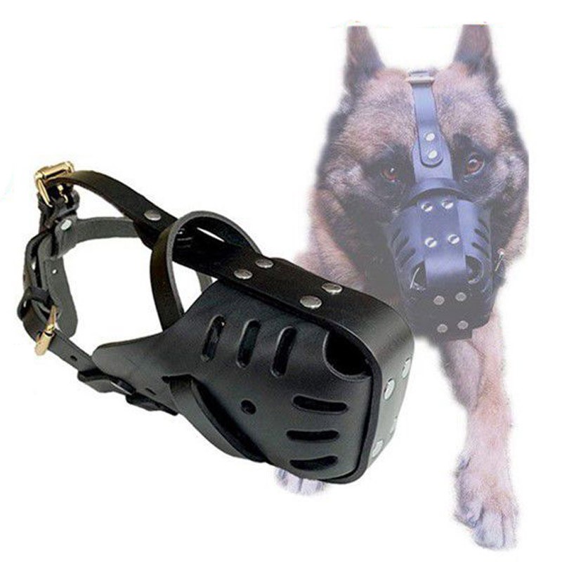 Strong Cattlehide Leather Dog Muzzle For German Shepherd English Bull Terrier ⇖