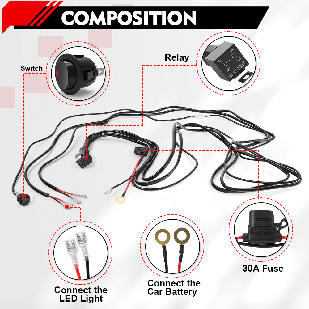 COLIGHT LED Light Bar Wiring Harness 2 Leads 12V 40A Fuse Relay On-Off Switch