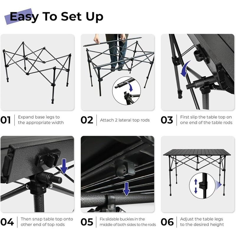Portable Folding Camping Table Adjustable Height Lightweight Outdoor Use