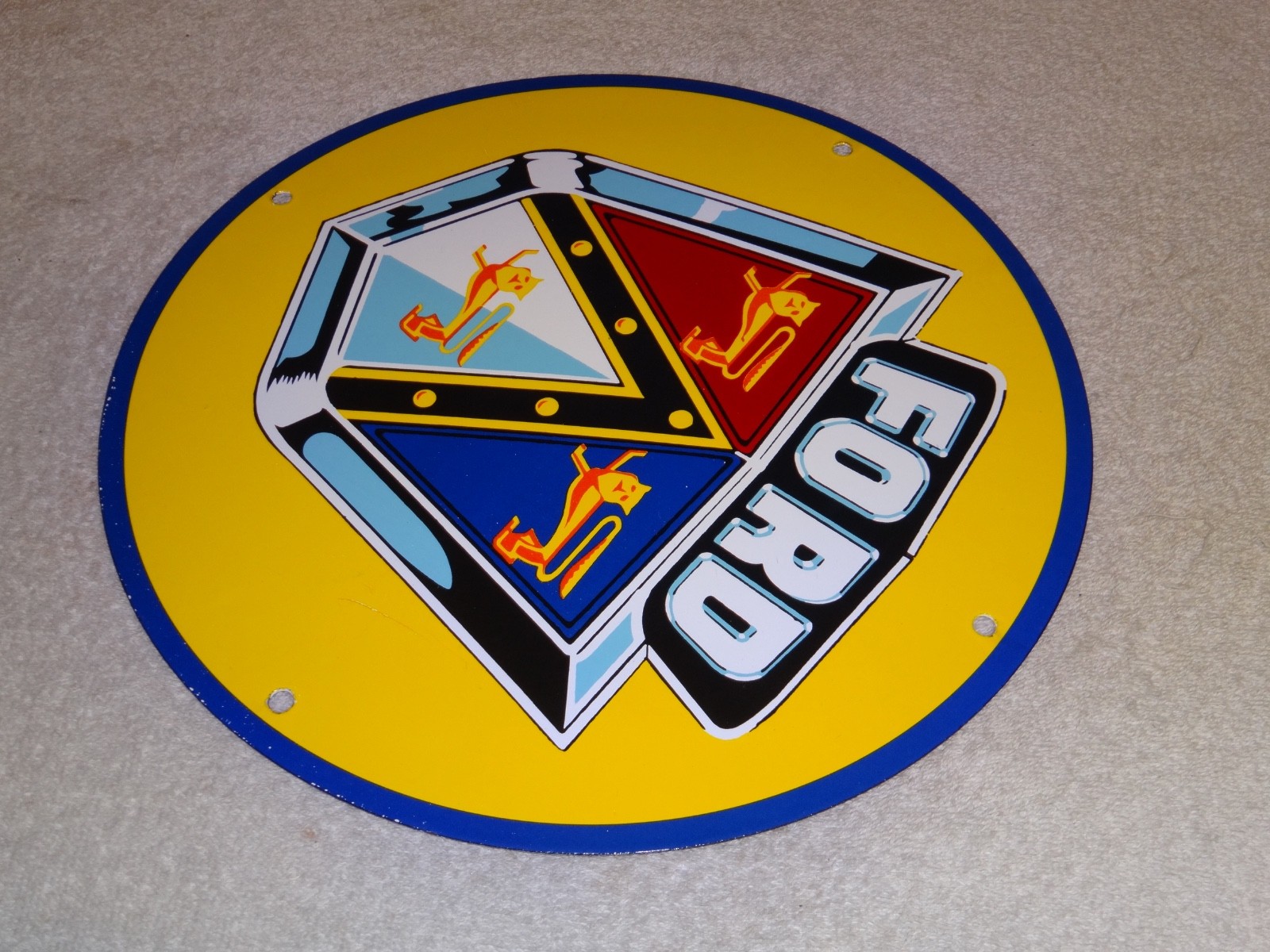 VINTAGE FORD MOTOR CO. JUBILEE LION PORCELAIN METAL CAR TRUCK GASOLINE OIL SIGN!