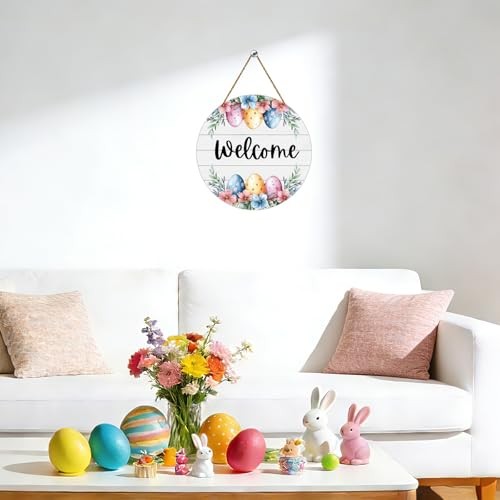 Easter Wreath Easter Door Decorations Cute Easter Eggs Hanging Sign Spring