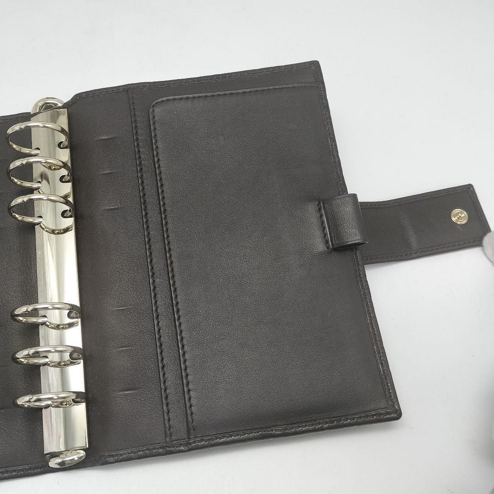 GUCCI GG Pattern Notebook Cover Leather Dark Brown x Silver Hardware Authentic