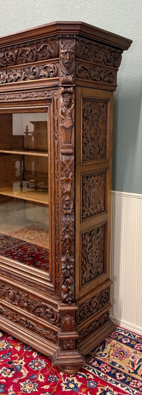 Antique French Renaissance Revival Bookcase Cabinet Side Doors Oak c. 1880s