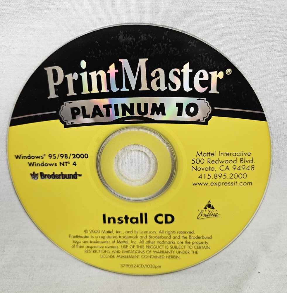 BRODERBUND Publishing Software (9) CDs: PRINTMASTER PLATINUM 10 - Win95/98/2000