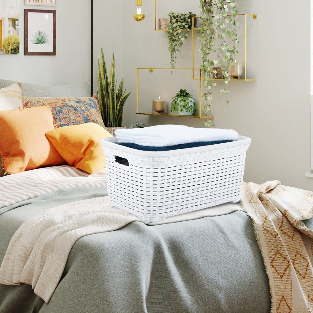 Superio Wicker Laundry Basket 2-Pack, White