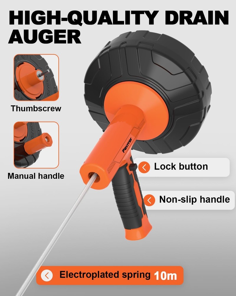 33FT Drain Snake Auger with Auto-Feed Manual/Powered, Drain Clog Remover Tool...