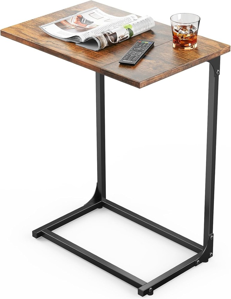 C-Shaped Side Table C Table Sofa W/ Two-Piece Desktop & Metal Frame Large