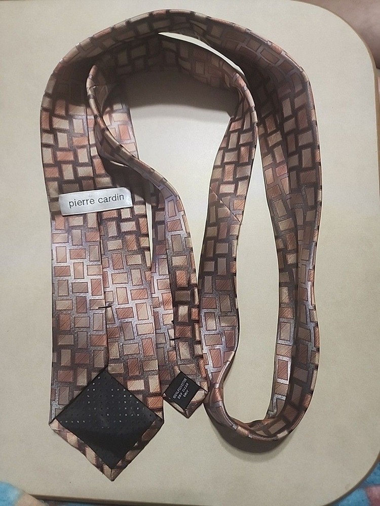 Pierre Cardin Men’s Silk Tie Silver Geometric Brick Pattern