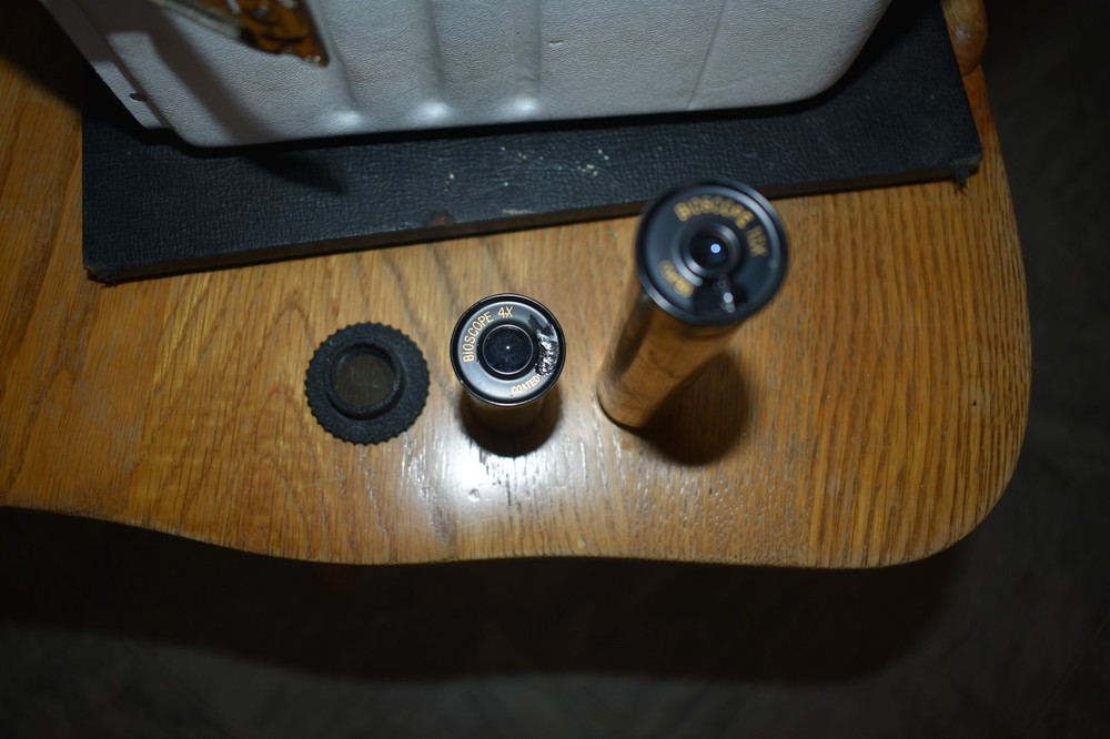 BIOSCOPE MANUFACTURING FOLDING MICROSCOPE MODEL 60A U.S.A. MADE TULSA OK.