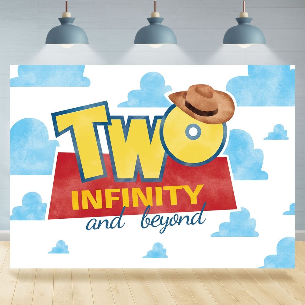 Infinity and Beyond Backdrop 2nd Hat Blue Clouds Party Supplies Decorations P...