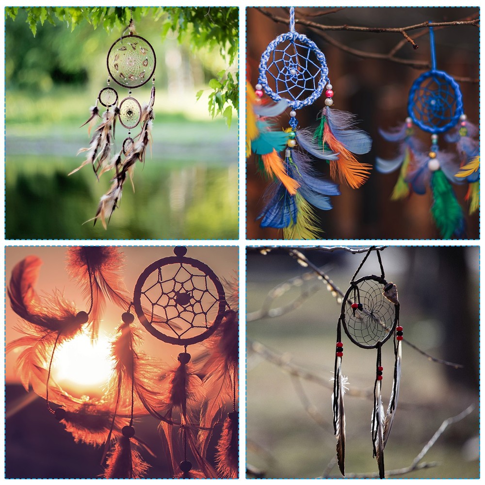 2Set Dream Catcher Rings Set 4 Sizes Square Shape Macrame Wreath Hoop Silver