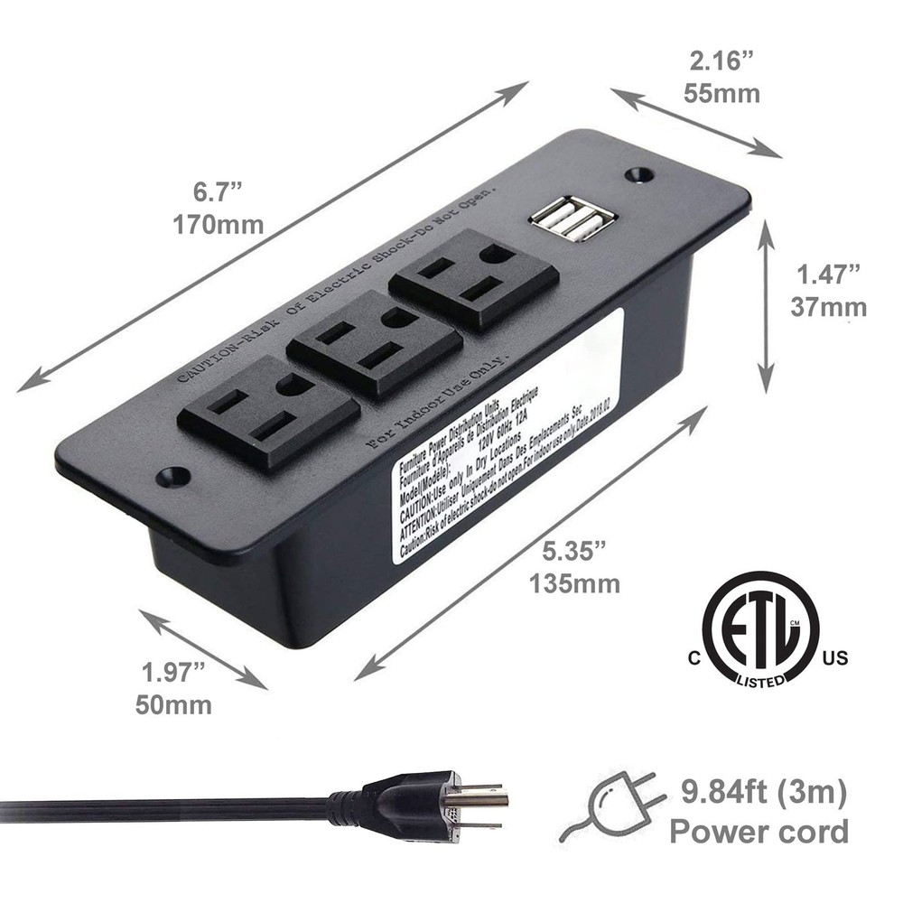 Recessed USB Hub C Mountable USB C Power Strip Outlets