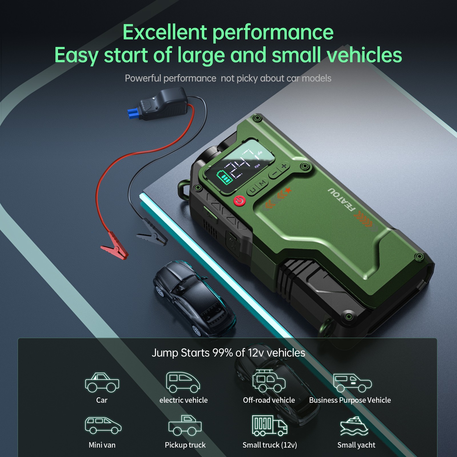 9000A Car Jump Starter with Air compresso Power Bank Battery Charger Portable US