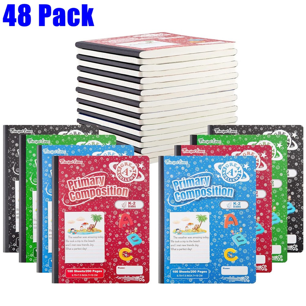 48PCS Primary Composition Notebook K-2 Grades Writing Workbook Spiral Paper Book