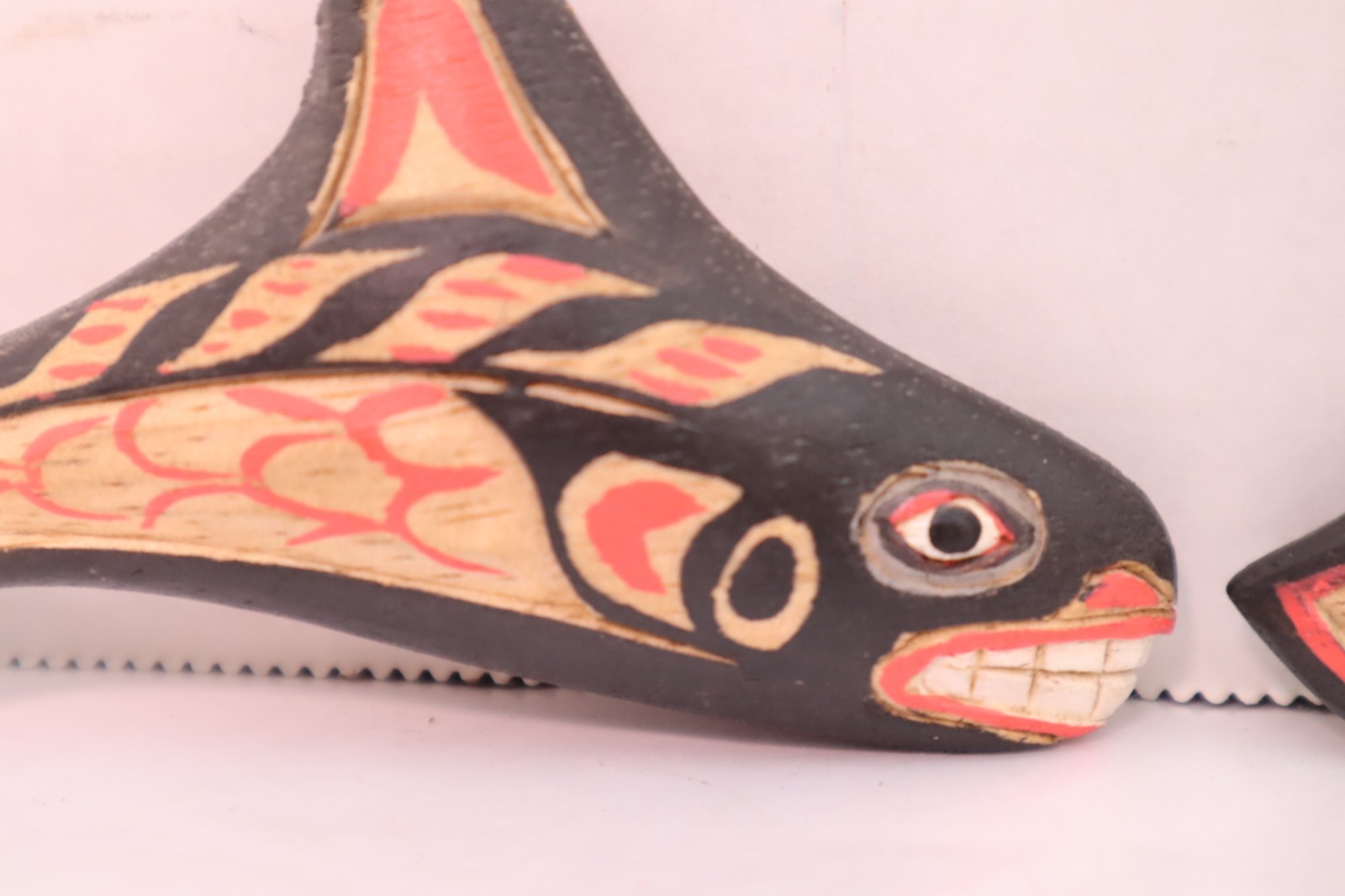 2 Northwest Coast Wood Carving Whale Salmon Fish Plaques Totem Native American