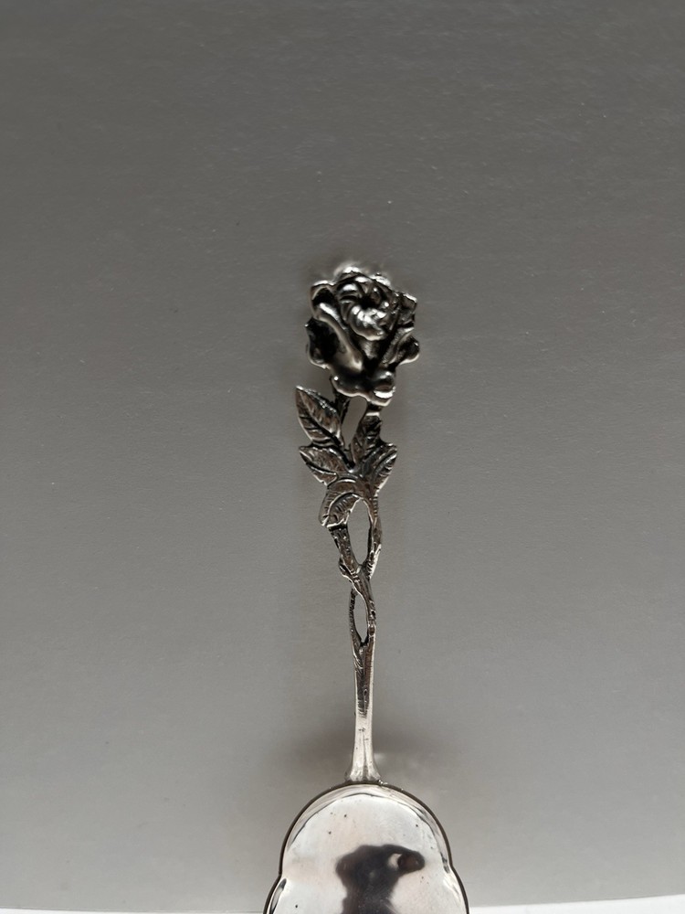 Vintage .800 Silver Sugar Spoon Rose Pattern Marked .800