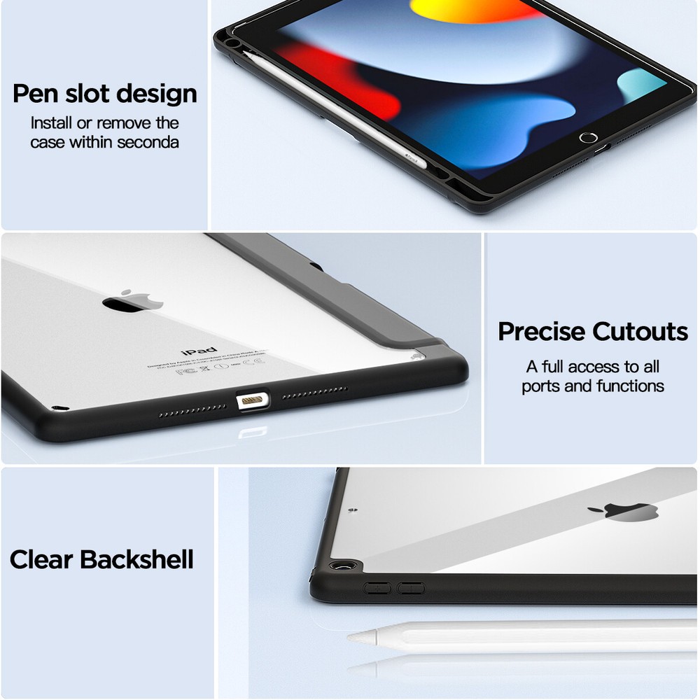 For iPad 9th/8th/7th Gen 10.2" Clear Case With Pencil Holder+Screen Protector