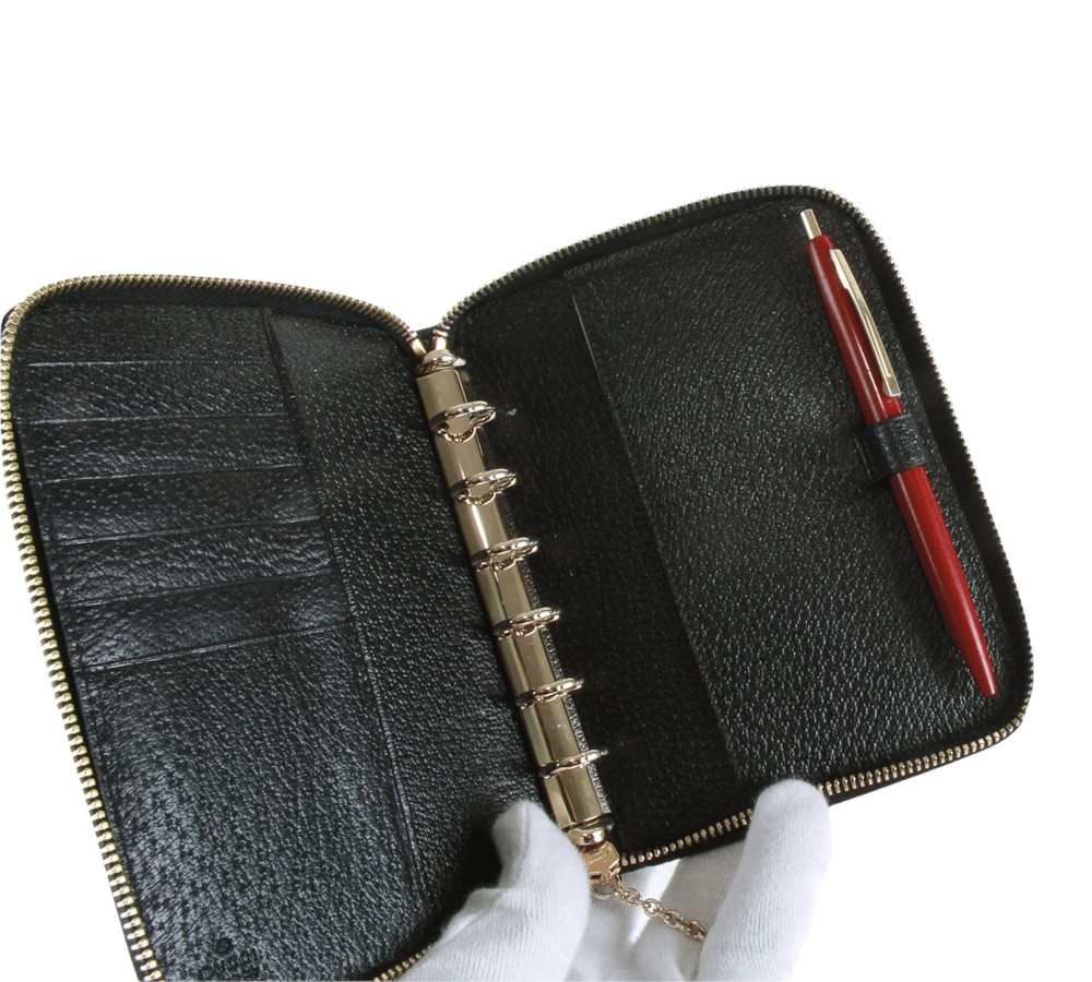 Authentic Gucci Black GG monogram canvas zip around agenda notebook