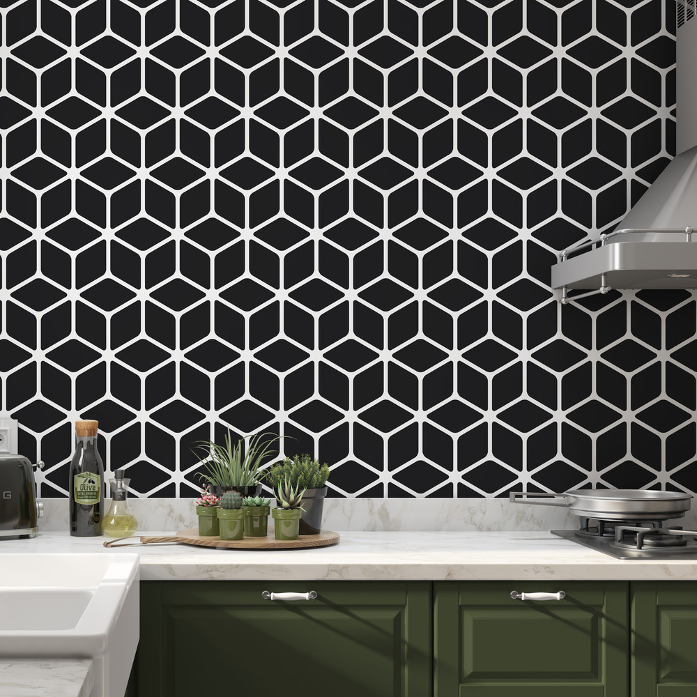 Hexagon Illusion Pattern Wall Stencil - Large, Reusable Wall Pattern Stencil