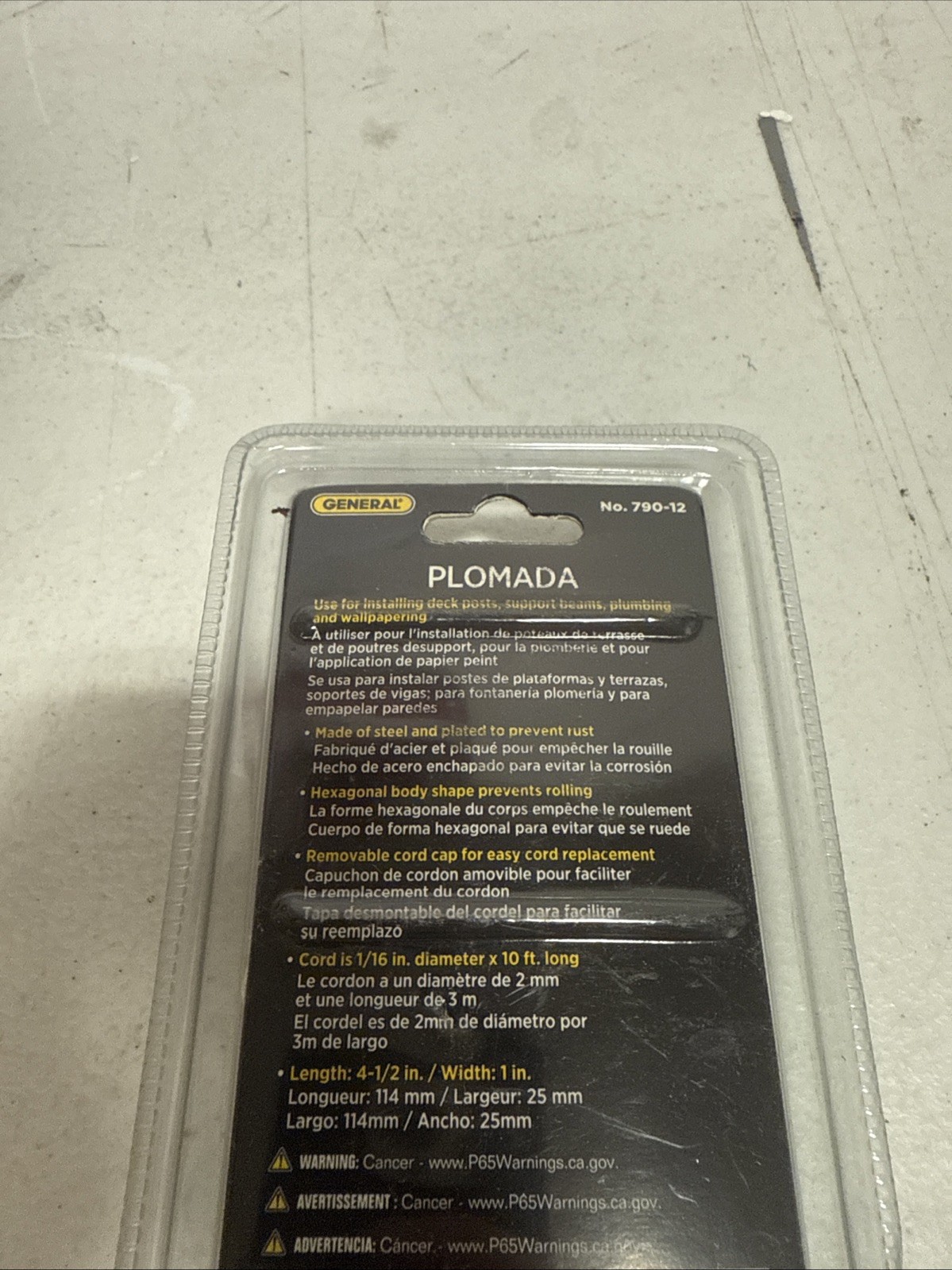 General Tools 790-12 Hexagon Cold Drawn Nickel Plated Steel Plumb Bob 12 oz.