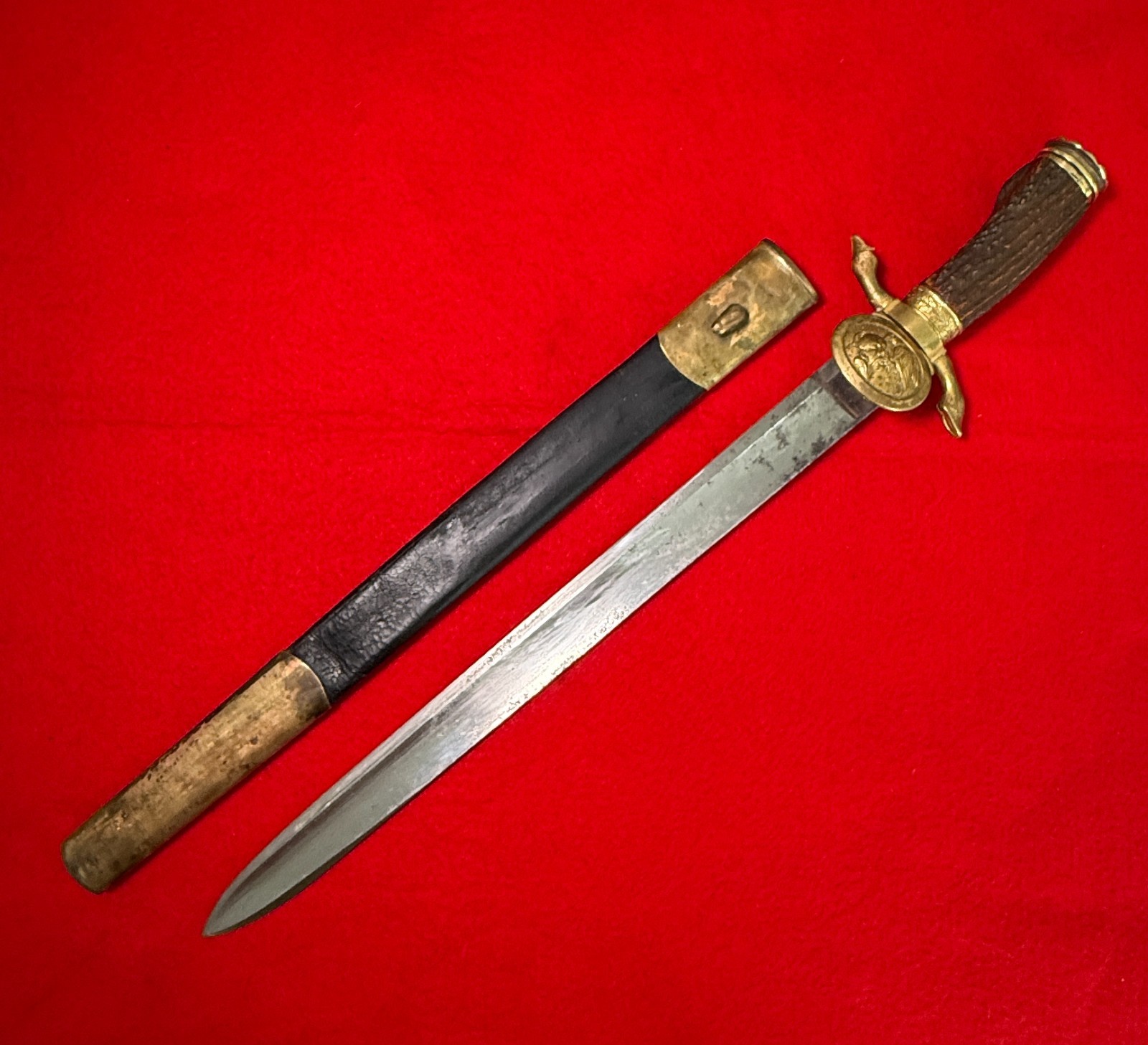 19th Century Imperial Hunting Sword Cutlass w/Scabbard and Stag Grip Very Rare