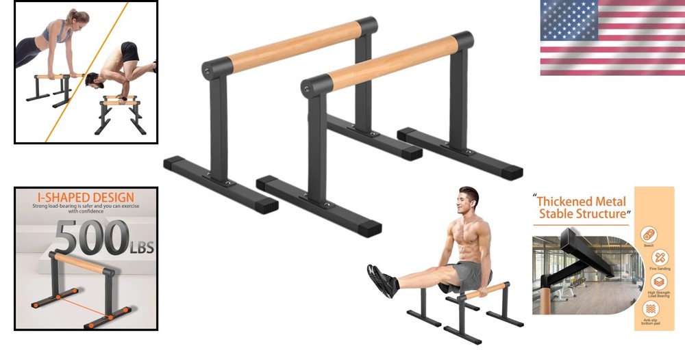 Wooden Parallel Bars & Dip Bar - 500lbs Capacity for Versatile Workouts
