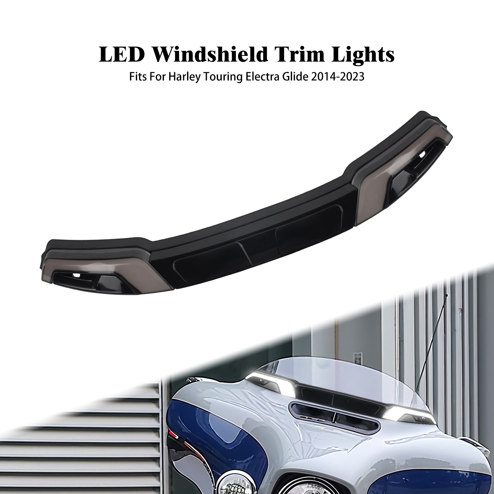 Tracer LED Windshield Trim Light Black For Touring Electra Glide FLHT 2014-2023
