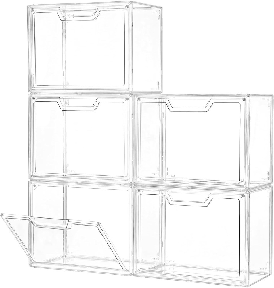 3 Pack Clear Storage Bins W/ Lids Storage Containers W/ Magnetic Door Stackable