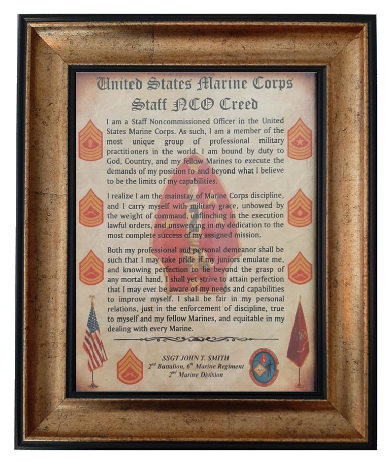 MC-BETTER: MARINE CORPS Staff NCO Creed FRAMED (B2) PERSONALIZED