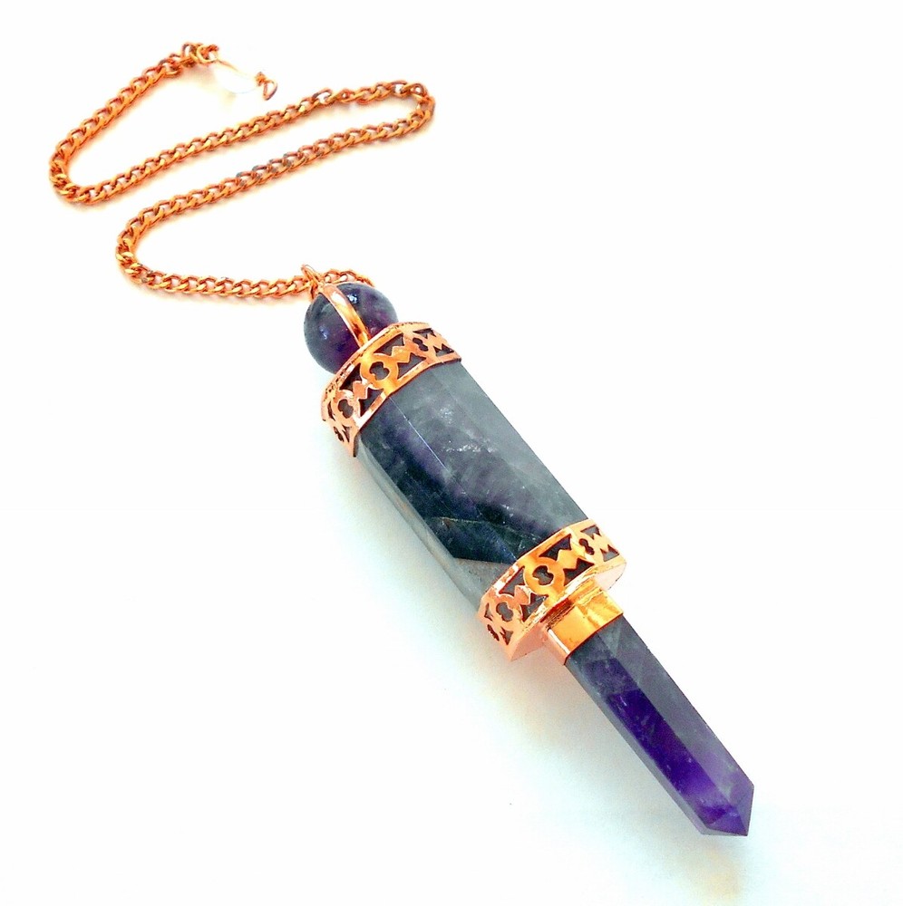 Amethyst and Copper Wand Pendulum for Divination and Dowsing