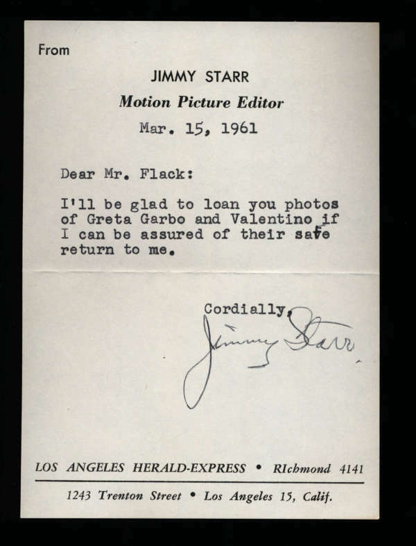 Jimmy Starr D.1990 Actor Writer Signed Note Page