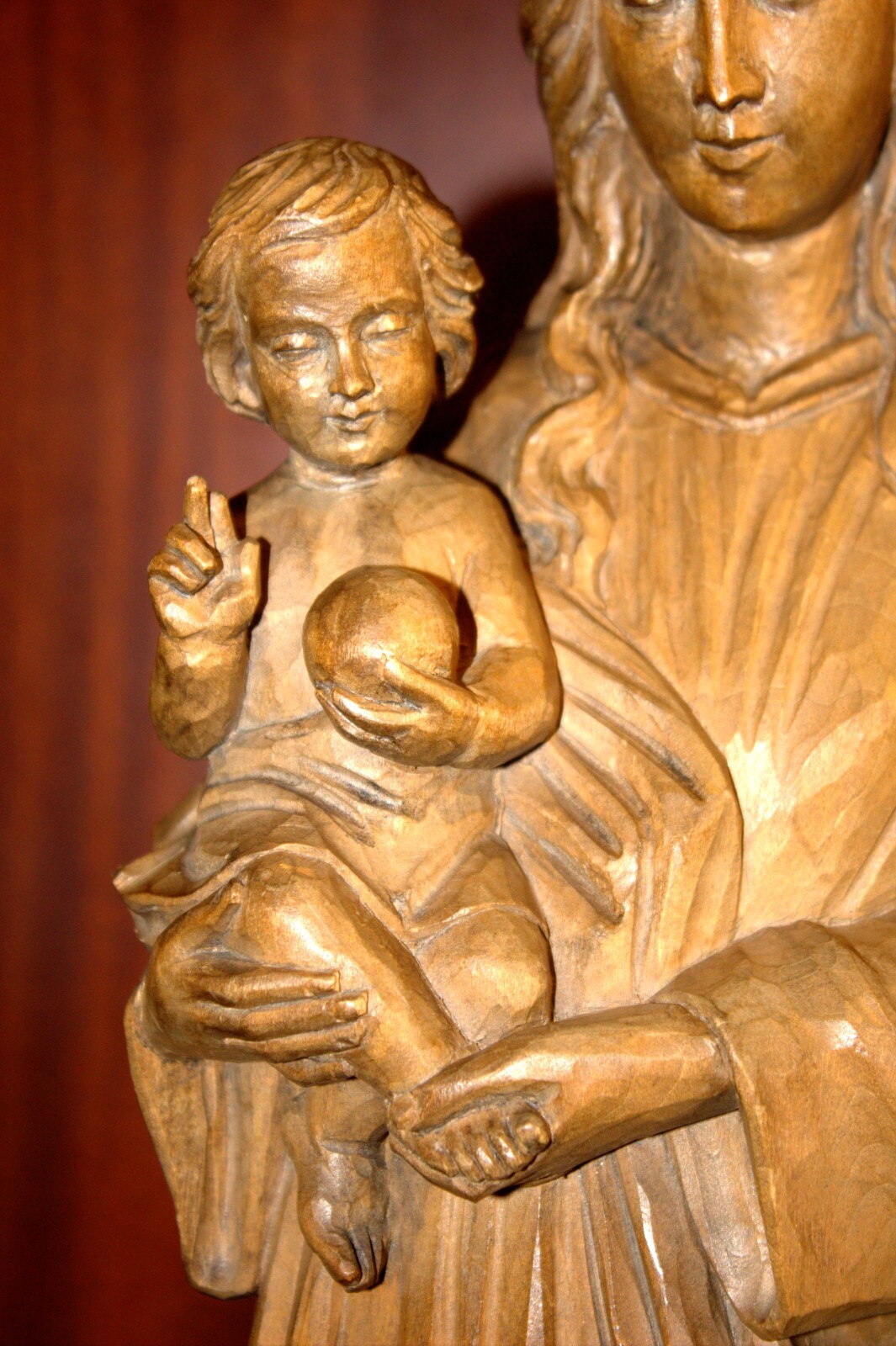 ANTIQUE 20" HAND CARVED WOOD CATHOLIC VIRGIN MARY OUR LADY JESUS STATUE FIGURE