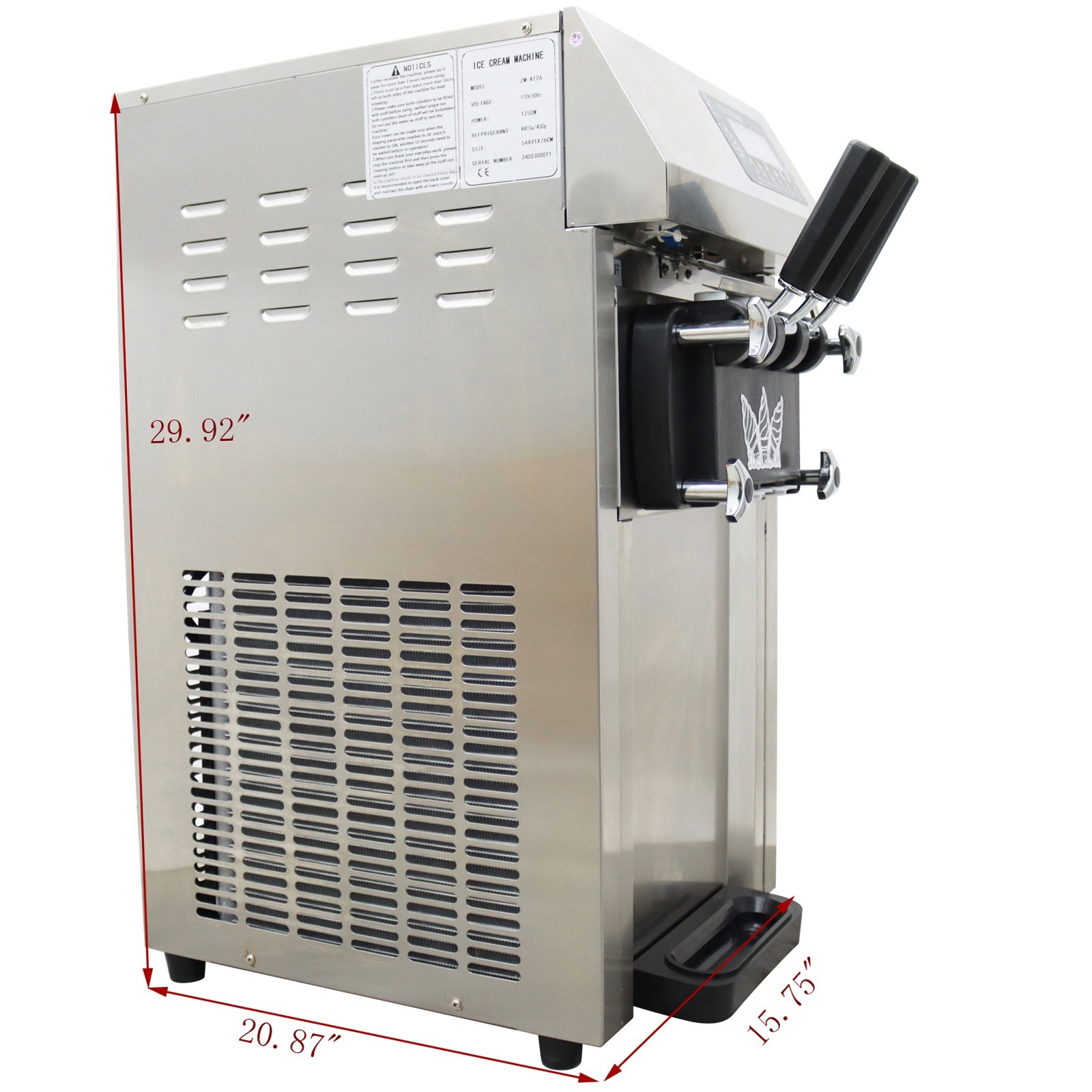 Ice Cream Machine 110V Commercial Soft Serve Ice Cream Maker 3.6L 2-Tank