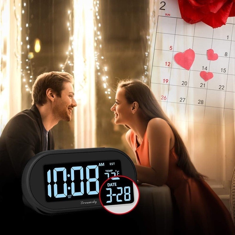Auto Setting Alarm Clock W/ Dimmable Display USB Charging Dual Backup Battery