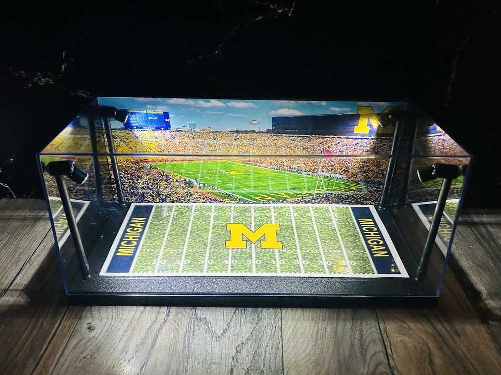 Michigan Wolverines Custom 2 Mini Helmet display case w/ LED lights