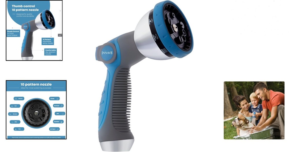 High Pressure Hose Nozzle with 10 Adjustable Spray Patterns & Ergonomic Handle
