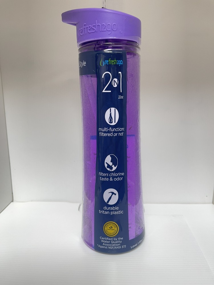 Refresh2go 2 In 1 22oz Purple Water Bottle - BPA Free Multi-function Filter
