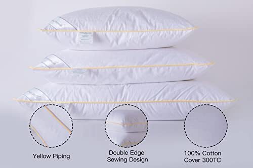 Goose Down Feather Soft Pillows Queen Size One Pack 100% Cotton Supportive Co...