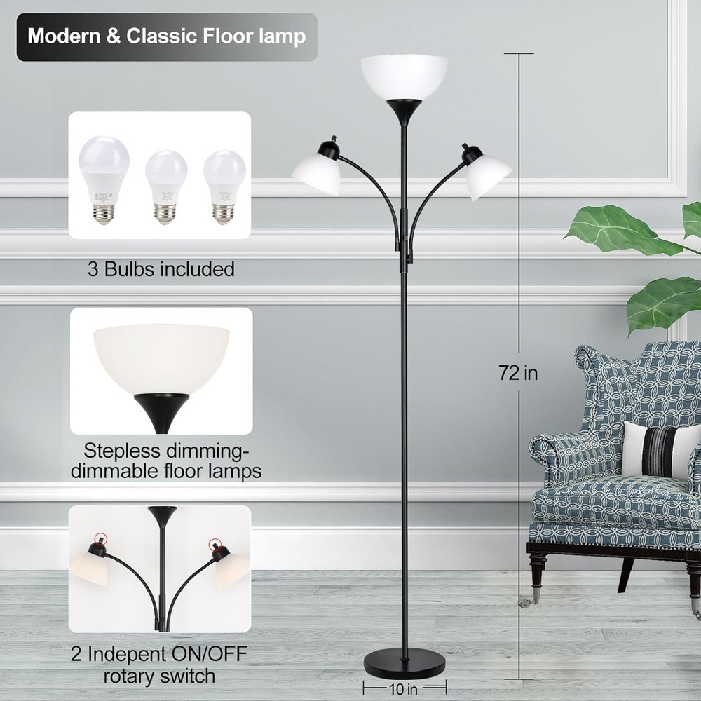 Modern Floor Lamp with Stepless Dimming & Adjustable Reading Lights