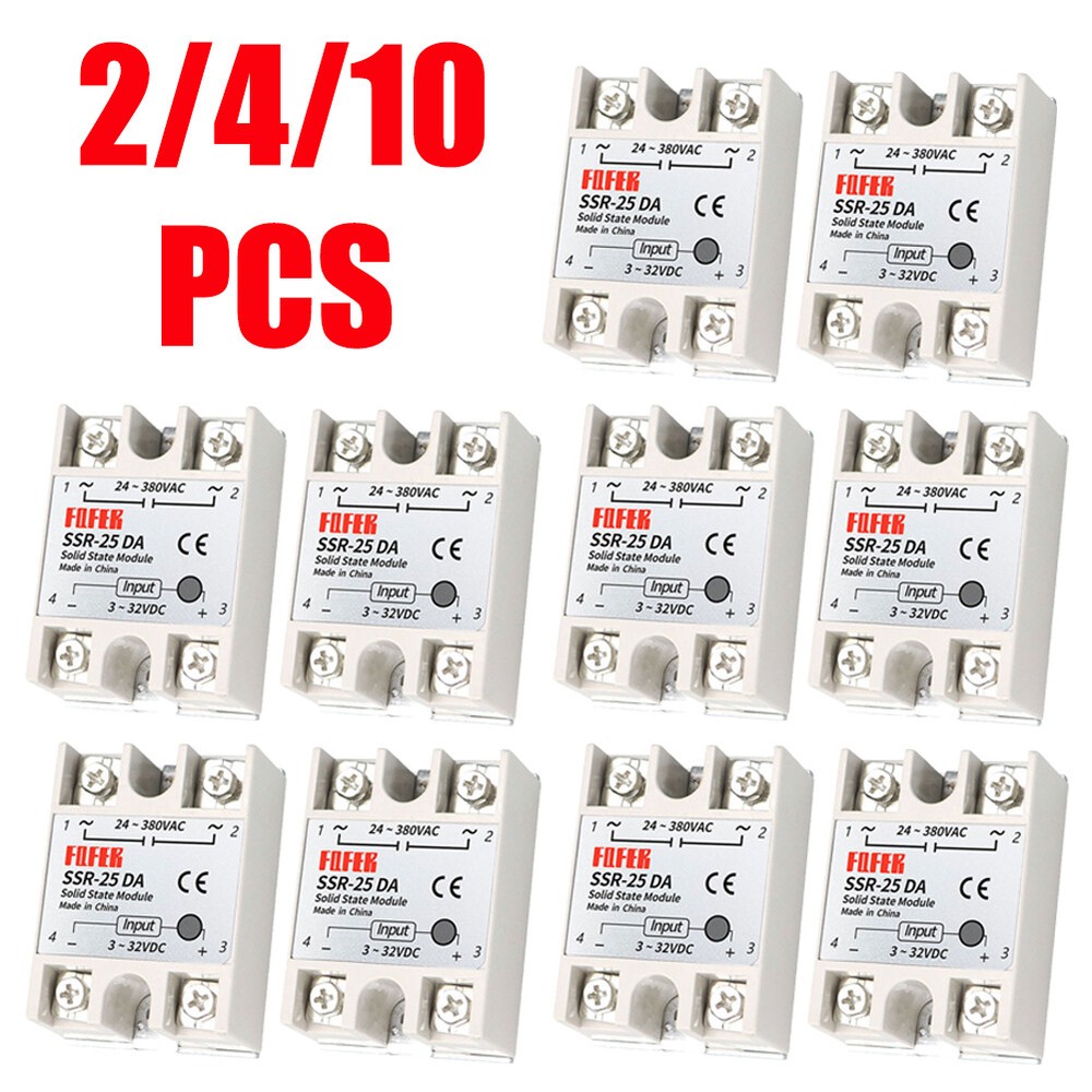 2/4/10 Pcs SSR-25DA Solid State Relay Module 25A DC3-32V Input AC24-380V Output